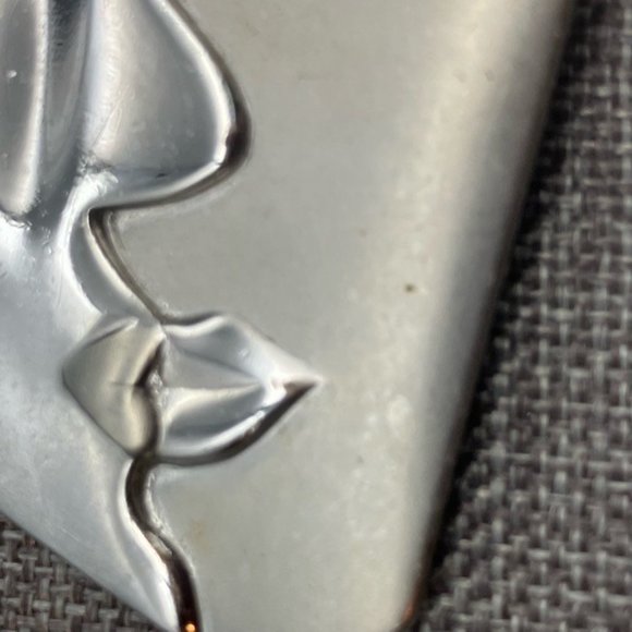 Abstract Face Pin Brooch As Is Silver Shiny Matte Picasso Cubist Profile Cubism - Picture 7 of 9